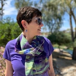 Hand Painted Silk Scarf Yellow Purple Green Hope NWT